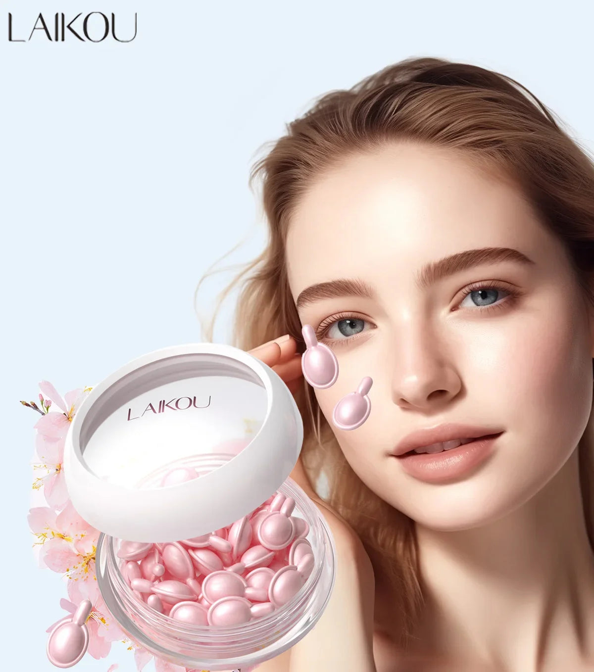 LAIKOU Sakura Capsule Essential Oil Facial Serum Moisturizing Brightening Serum Anti-Wrinkle Firming Brighten 30pcs*0.5ml