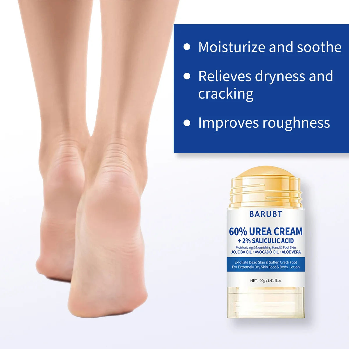 60% Urea Foot Cream Stick - Intensive Moisturizing Exfoliating, Cracked Heel Repair & Deep Hydration for Dry Rough Feet, Long-La