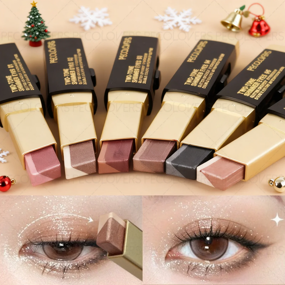 1PC Metallic Shimmer Duo Eyeshadow Stick - Pearlescent Matte, Multiple Color Options, Nude Makeup, Perfect for Christmas Makeup