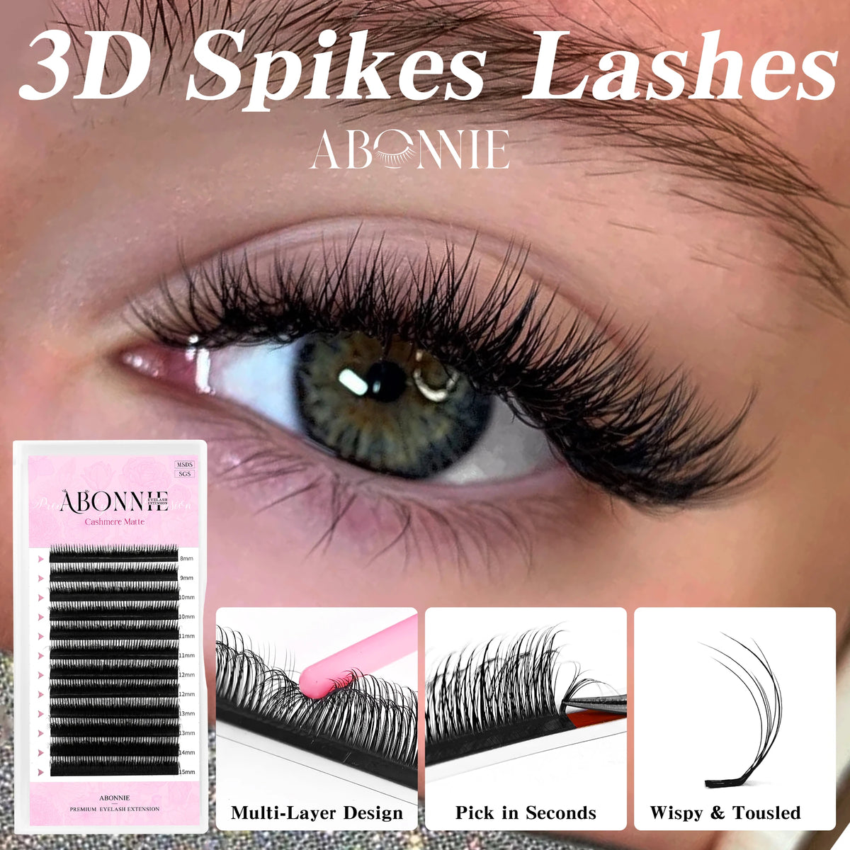 Abonnie Multi Layer Wispy Lashes Pre-Bundled Eyeash Extensions 3D Fluffy Camellia Eyelashes Automatic Flowering Lash LB Eyelash