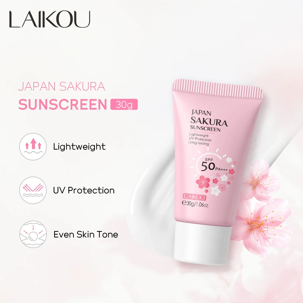 Laikou Sakura  Cream Korean Sunscreen Protector Facial Sun Blocker Spf50 Isolation Lotion  Moisturizer 30g