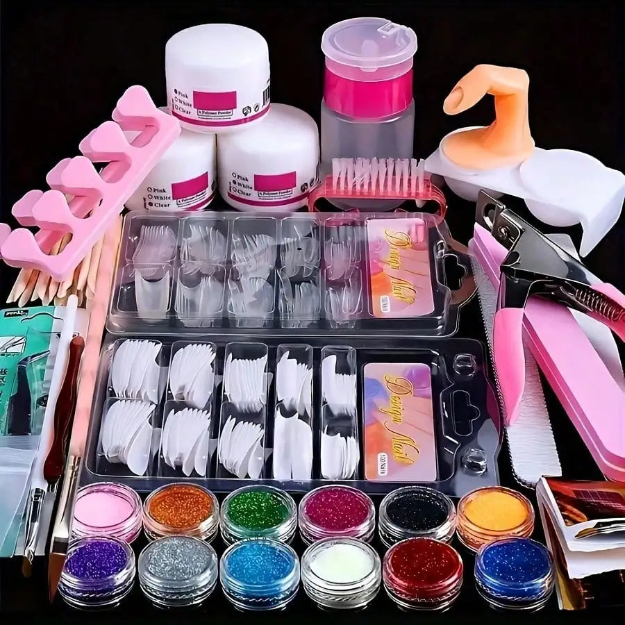 23-in-1 Acrylic Nail Kit for Beginners — Includes 12 Acrylic Powder Colors, Nail Extension Tools, and Various Manicure Tools