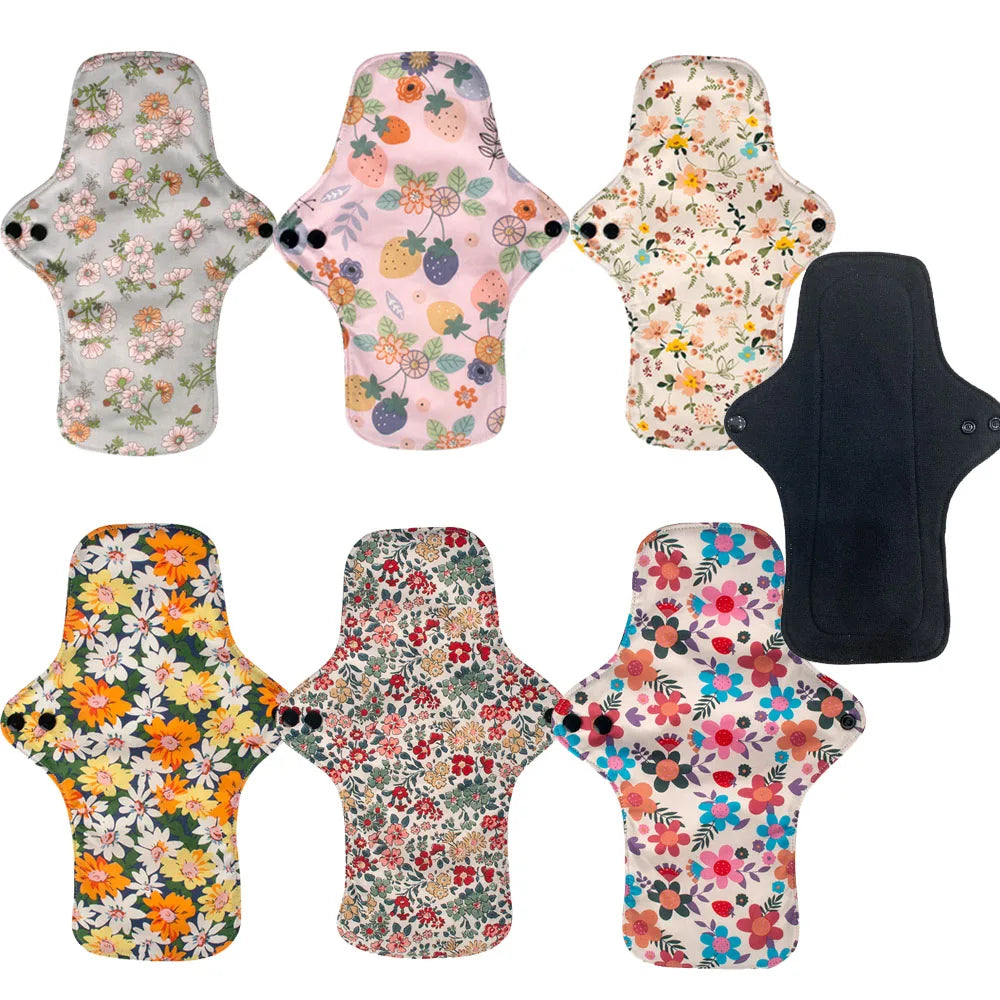 3PCS Washable Cotton Menstrual Pad Reusable Printed Maternal Sanitary Napkin Breathable Soft Care Pad 30cm 26cm 20cm to Choose