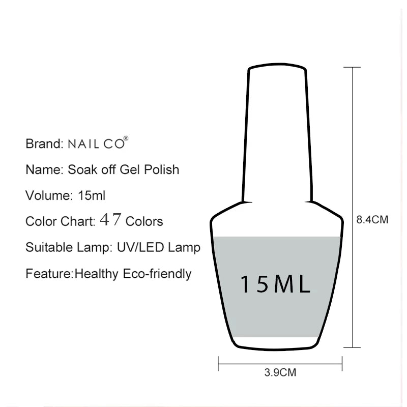 NAILCO 15ml Color UV Gel Polish Set Varnishes Lacquer Manicure Semi Permanent Gel Hybrid Nails Soak Off Base Top Coat LED Gellak
