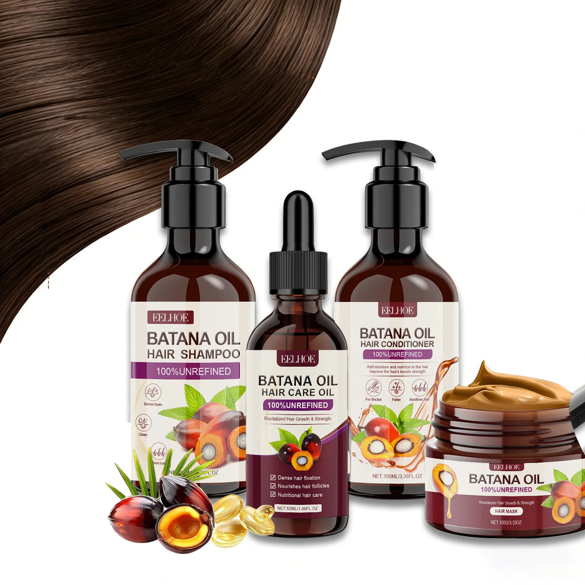 Batana Hair Growth Set Shampoo & Conditioner with Unrefined Oil & Mask for Hair Loss Care Kit for Thinning Hair & All Hair Types