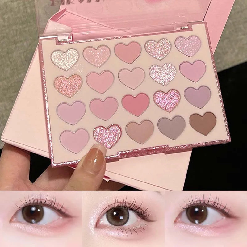 Sweet Pink 20 Color Heart Shaped Eyeshadow Plate Pearl Glitter Purple Eyeshadow Pink Blusher Naturally Brightens Korean Makeup