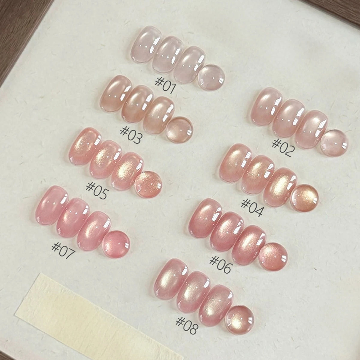 MN 10ML 1-16PCS Moonlight Ballet Magnet Cat Eye Nail Polish Gel Nude Pink Style With Gold Glass Beads Cat Eye Look Nail Polish