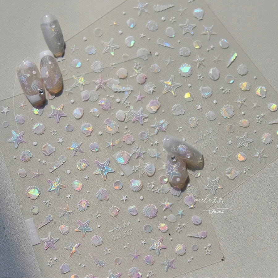 Soft Relief Summer Beach Ocean Shell Starfish Clams Conch Stars Seasnail Nail Art Stickers Manicure Decals for Summer Decoration