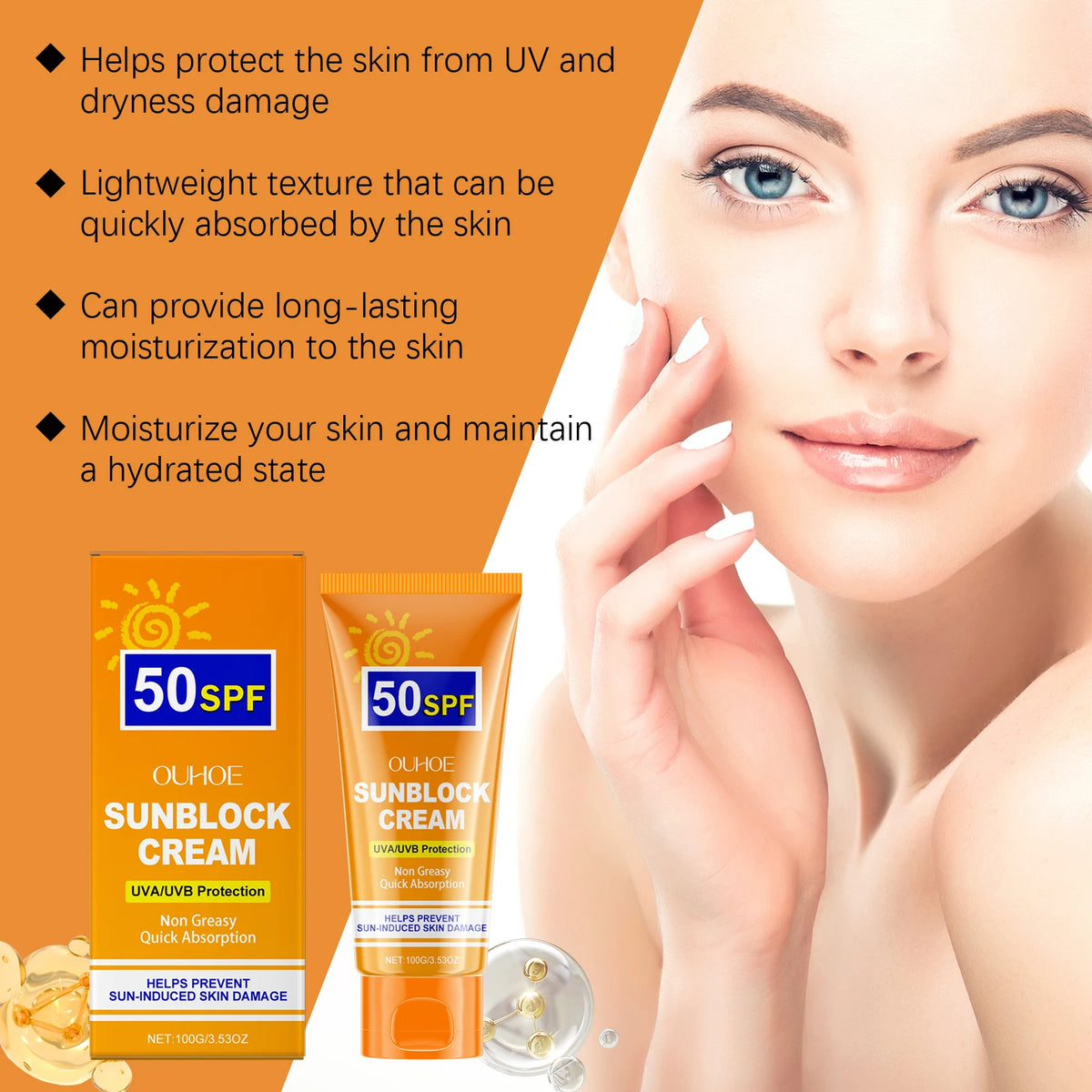 Facial Body Solar Defense Cream Whitening Sun Cream Daily Shield Skin Protective Cream Anti-Aging Oil-control Moisturizing