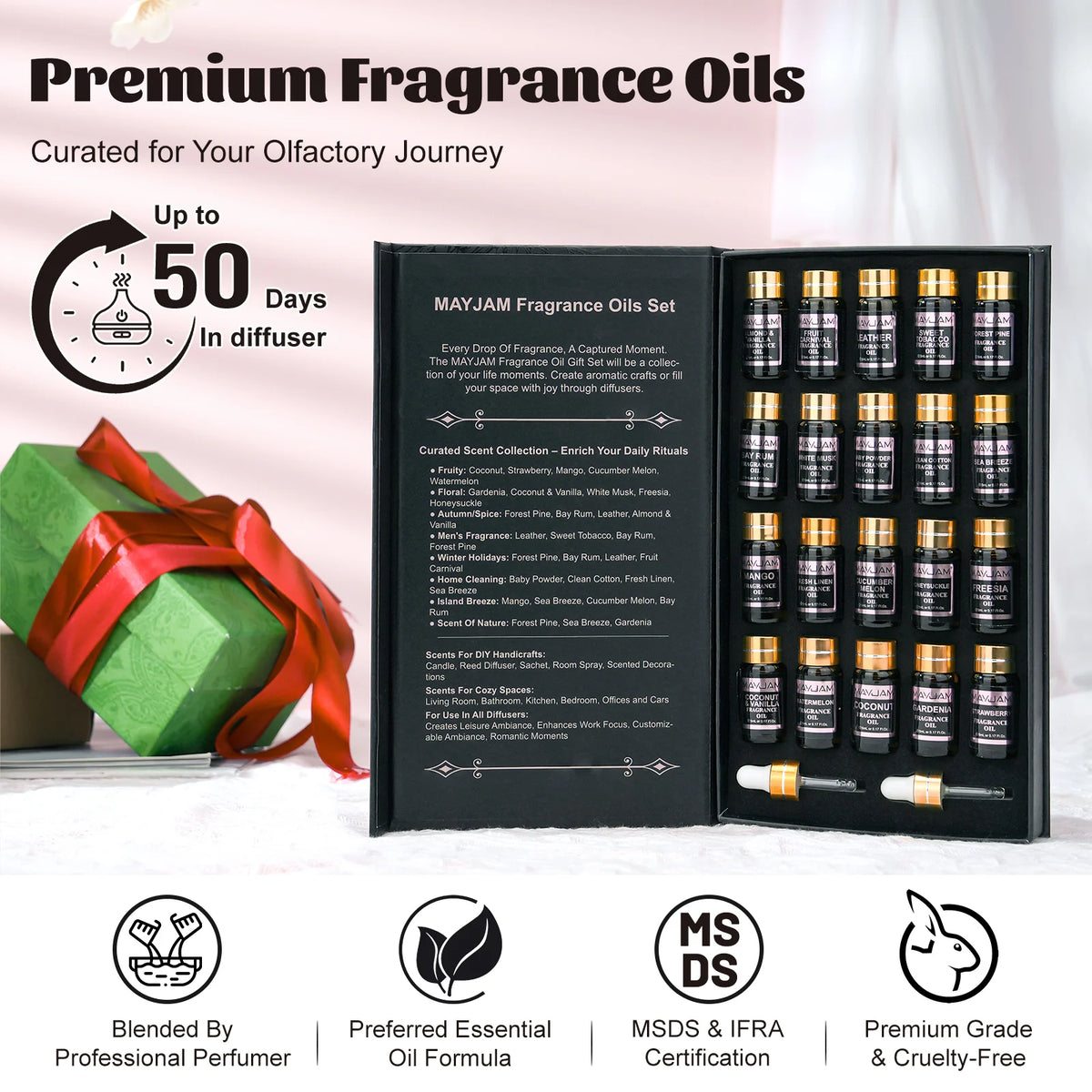 MAYJAM 20pcs Fragrance Oils Gift Set White Musk Sea Breeze Clean Cotton Strawberry Mango Aromatic Essential Oil For Aromatherapy