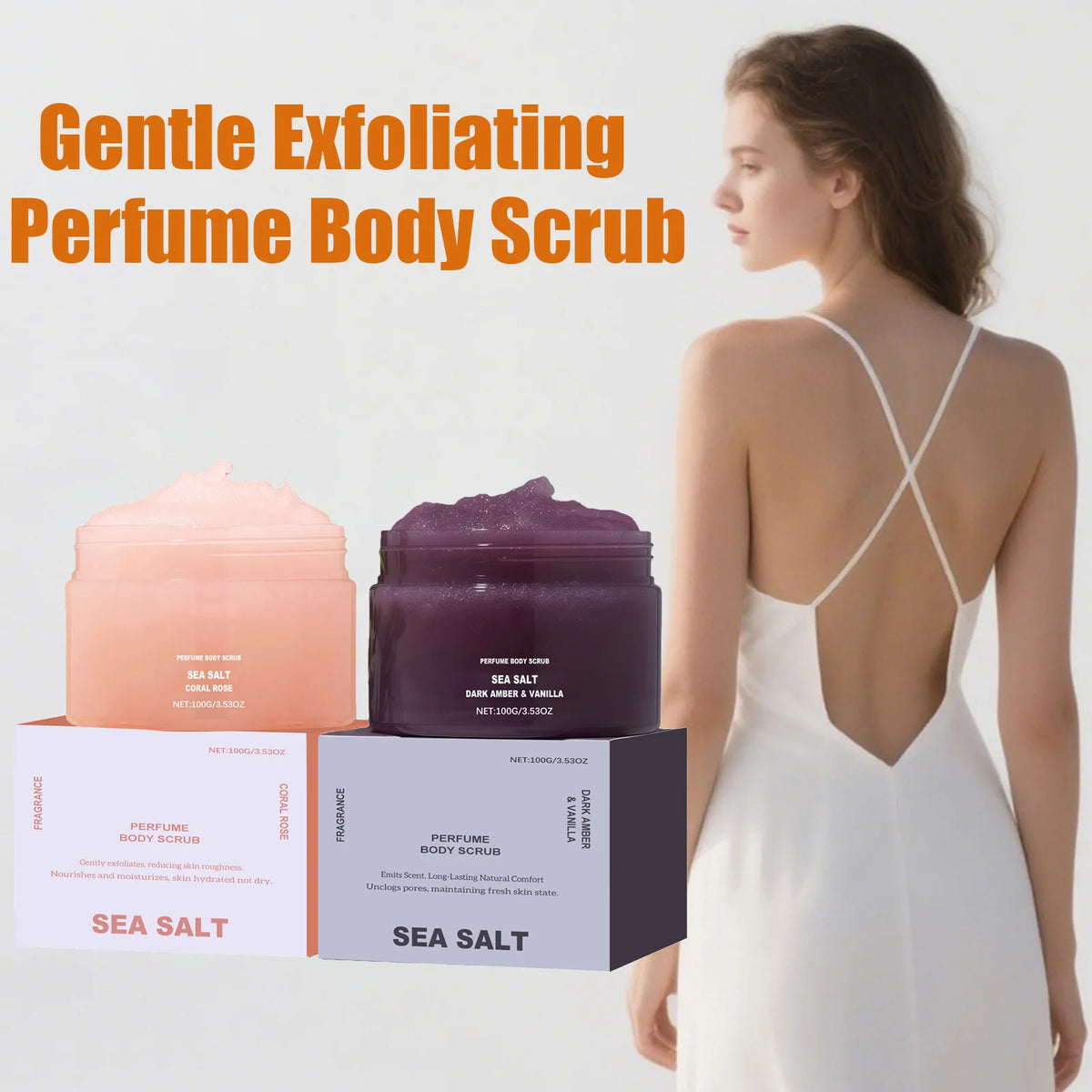Perfume Body Scrub Hydrating Smoothing Skin Natural Exfoliating Salt Rose Coral Amber Vanilla Scent Moisturizing Cleansing Skin