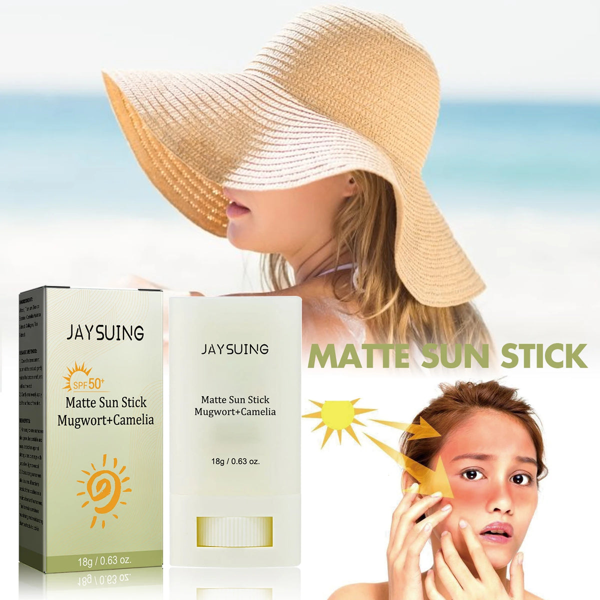 Matte Sun Stick UV Protection & Moisturizing Brightening Face Cream Non-Greasy SPF 50+ Sunblock Cream for Summer Travel Size