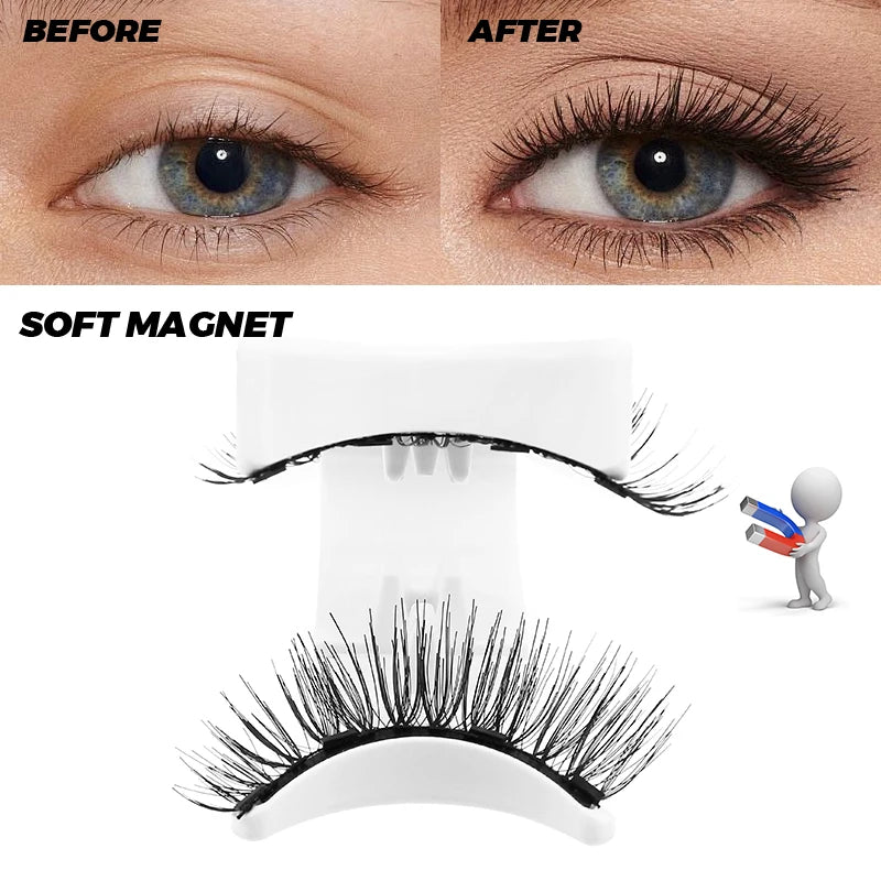 DINGSEN 1 Set Magnetic Eyelashes 3D Natural False Eyelashes Reusable Magnet Clip Set Lashes Extension Makeup Tweezers Lash Set