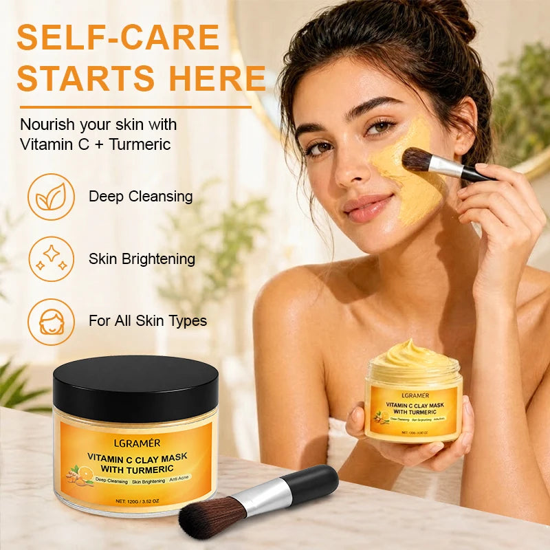 120g Turmeric Clay Mask, Deep Cleansing Formula, Effectively Controls Oil, Tightens Pores, Fades Dull Complexion and Rough Skin