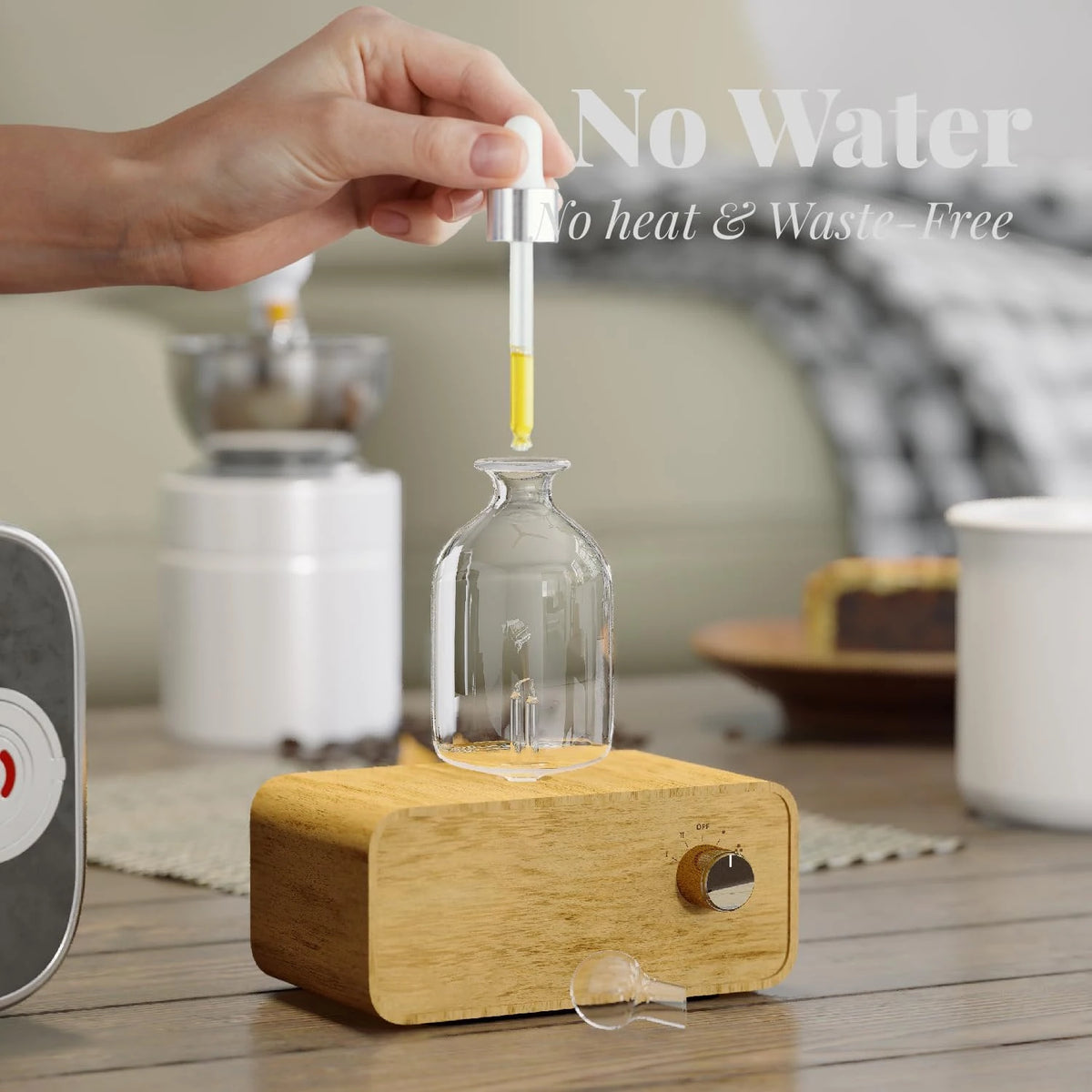Rechargeable Essential Oil Diffuser Waterless Nebulizing Diffuser Electric Smell for Home Office Wood and Glass Aroma Diffuser