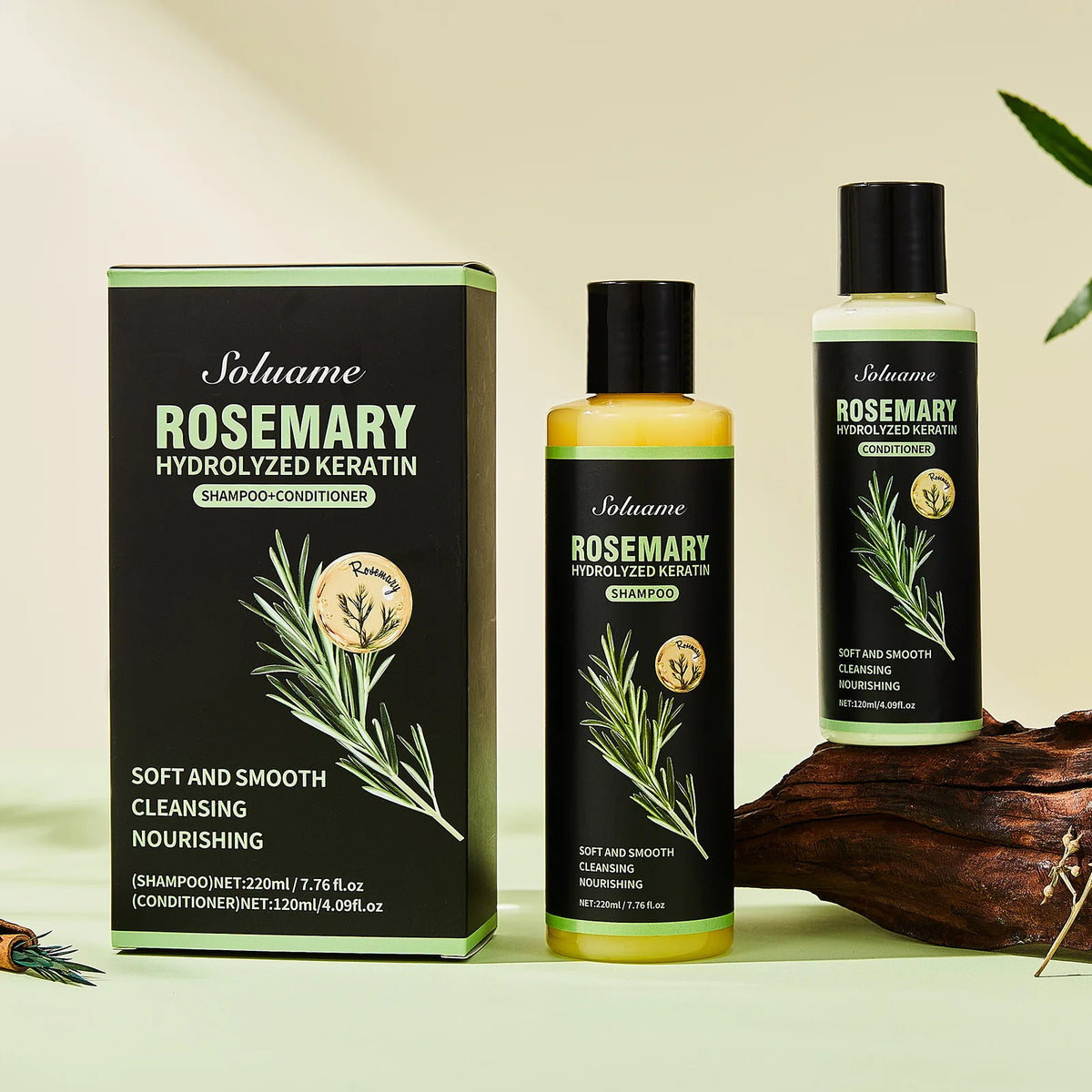 Rosemary Hydrolyzed Keratin Shampoo and Conditioner Set for Damaged Hair, Nourishing Hair Care for Soft, Smooth, Strong Hair