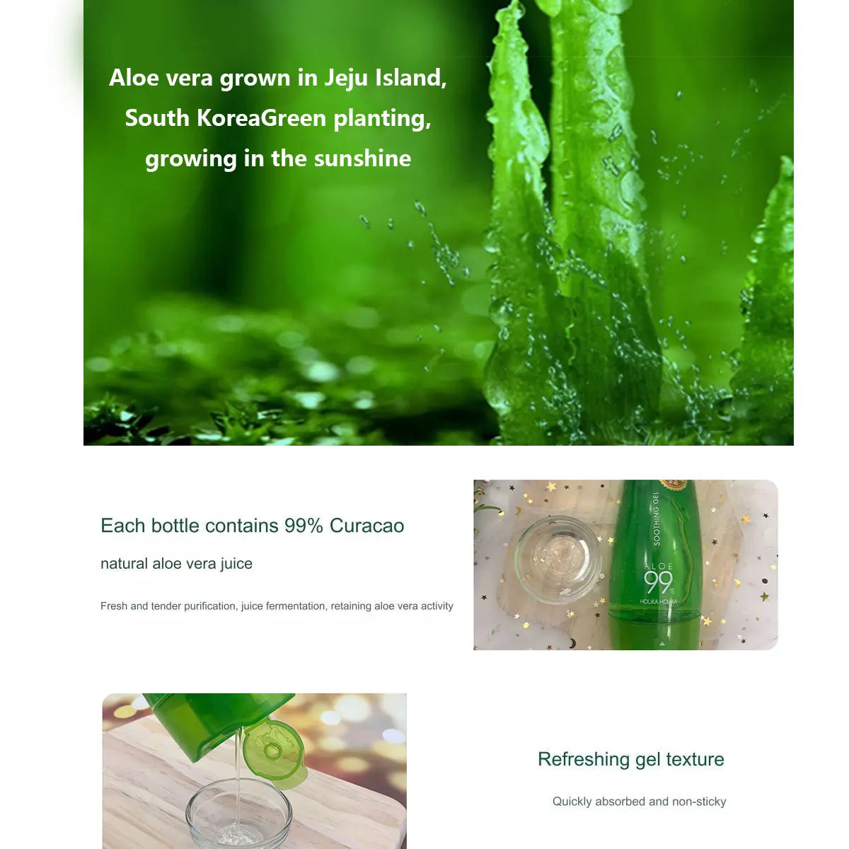 HOLIKA HOLIKA Aloe Soothing Gel,Soothing & Refreshing,Moisturizing & Lightweight,Fast-Absorbing,Korean Skincare,Korean Makeup
