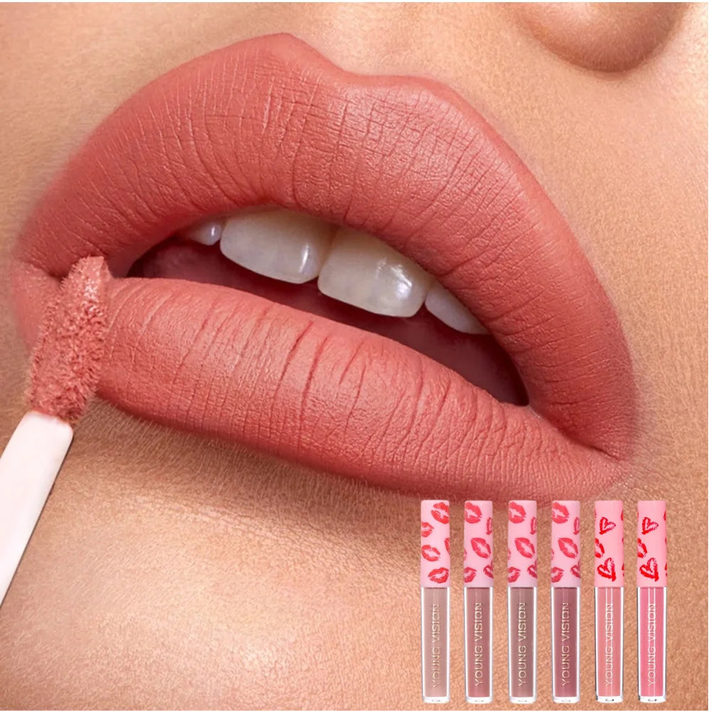 YOUNG VISION 12 colors matte matte texture lip gloss advanced makeup waterproof non-stick cup non-fading lip glaze