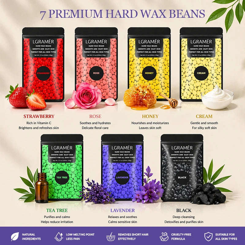 Hard Wax Beads for Coarse Hair Removal Depilatory Wax Beans & Spatulas for Face, Back, Chest, Bikini Areas, Legs, and Any Wax Wa