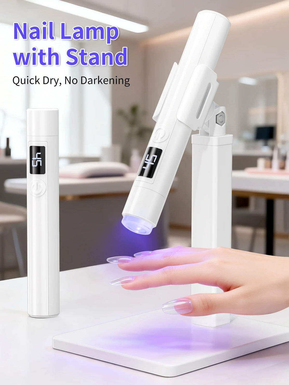 1pc White Mini Rechargeable UV LED Nail Art Lamp with Stand for Gel Nail Quick Drying Manicure Machine UV LED Gel Nail Polish
