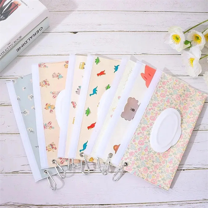 Travel Baby Wet Wipe Pouch Bags Portable Buckle Wipes Holder Case Flip Cover Snap-Strap Reusable Refillable Wet Wipe Bag Outdoor
