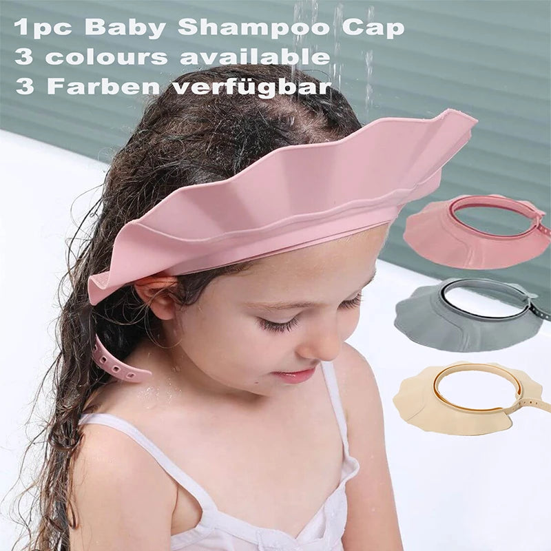 1pc Baby Adjustable Shower Cap Ear Protection Safe Shampoo Bathing Soft Hat Tpe Material Reusable Multi-Functional Sun Hat
