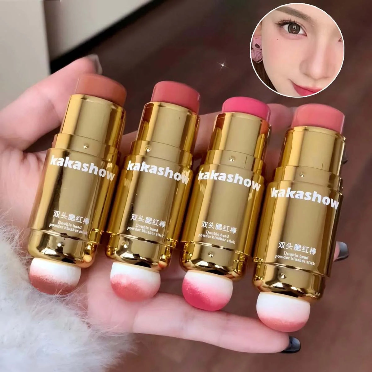 Kakashow Double-Ended Blush Stick Low-Saturation Creamy Blusher Face Rouge for Delicate Natural Finish
