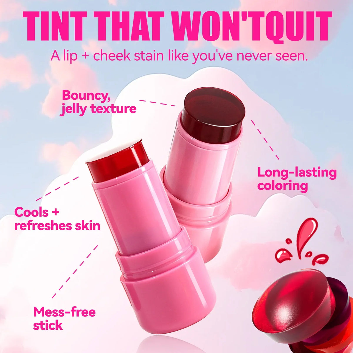 3-in-1 Jelly Powder Blusher Moisturized Long Lasting Matte 4 Color Facial Contour Rouge Brighten Lip Tin Makeup Stick