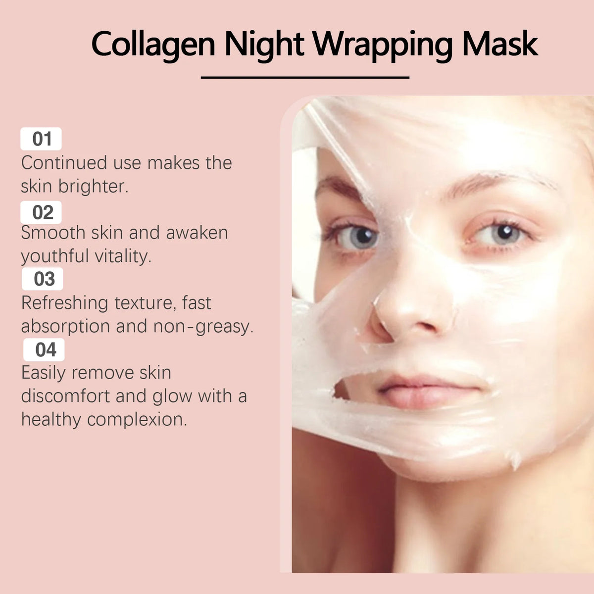 Collagen Night Wrapping Mask Moisturizing Firming Peel-Off Mask Gel Face Deep Cleansing Pores Hydrating Brightening Facial Mask