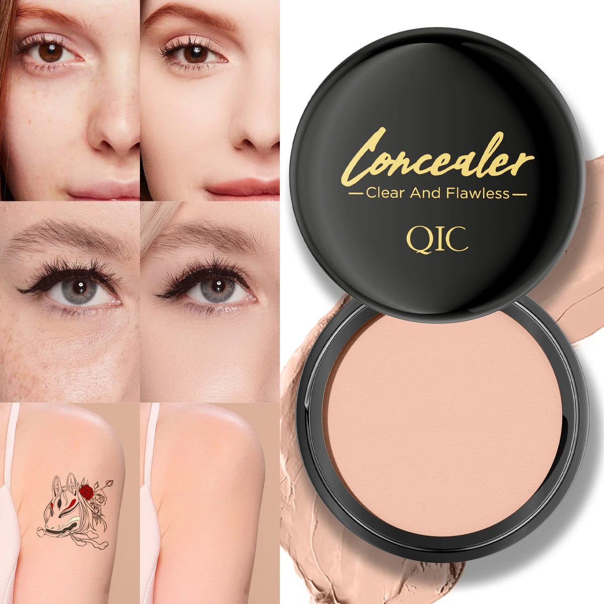 Waterproof Full Coverage Concealer for Tattoos, Scars - Natural Finish Foundation for All Skin Tones & Types