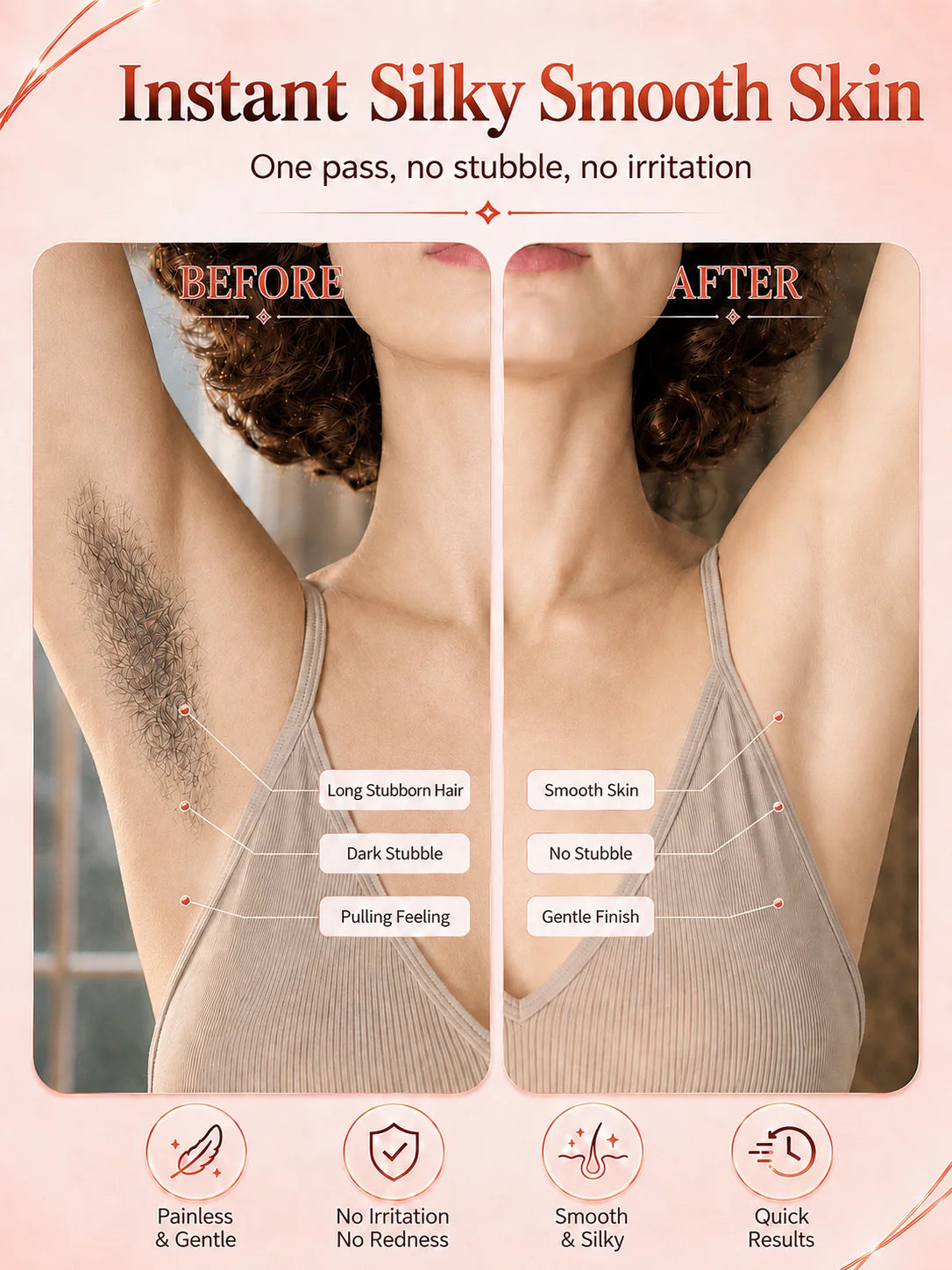 IPX7 Waterproof Dual Head Women's Hair Removal Device Wet Dry Use Facial Body Trimmer Painless Electric Shaver