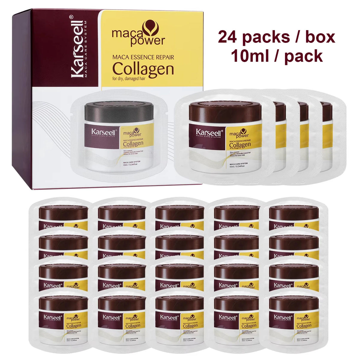 Karseell 24 Packs/Box Collagen Hair Mask Essence Collagen Hair Treatment Deep Repair Conditioning Argan Oil for Dry Damaged Hair