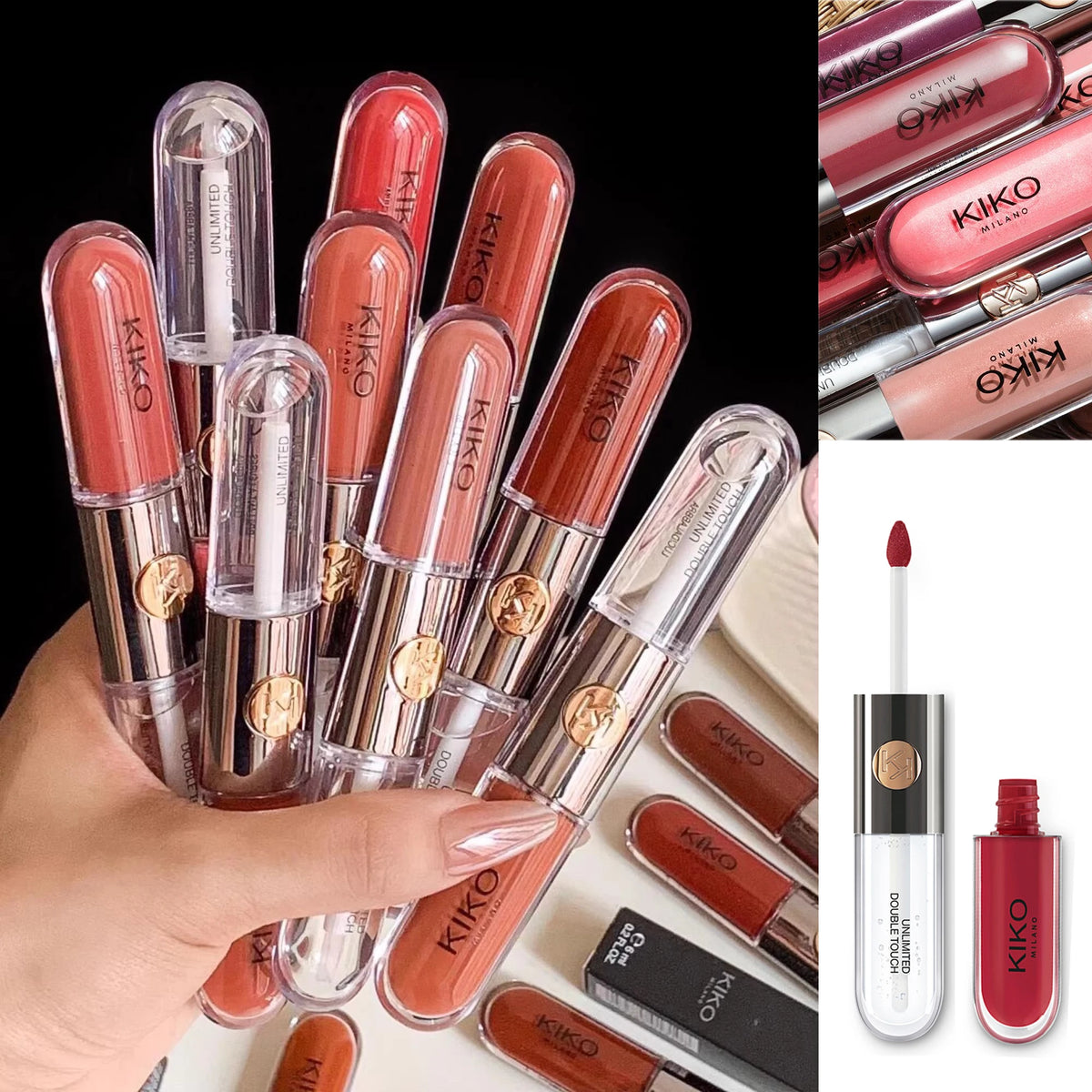 New Kiko Double Headed Lipstick Transparent Mirror Lip Gloss Non Fading Oil Sexy Rich Lip Gloss Milk Tea Bean Paste Naked Makeup