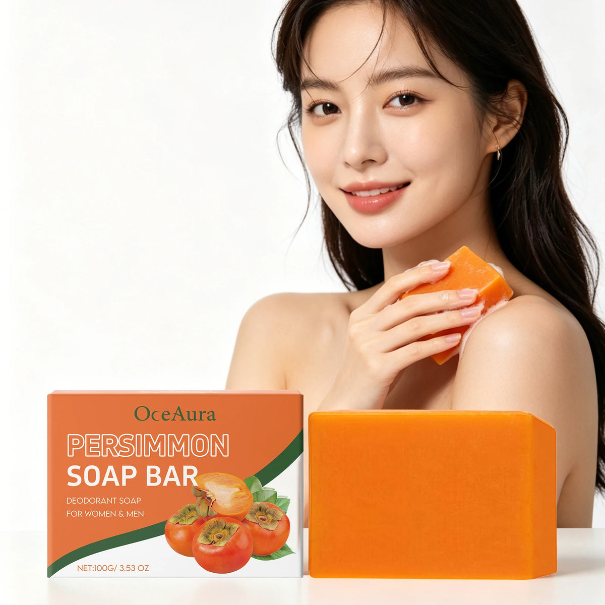 Persimmon Soap Bar Long-Lasting Freshness Odor Control Exfoliating Whitening Daily Cleansing Deep Hydrating Handmade Shower Soap