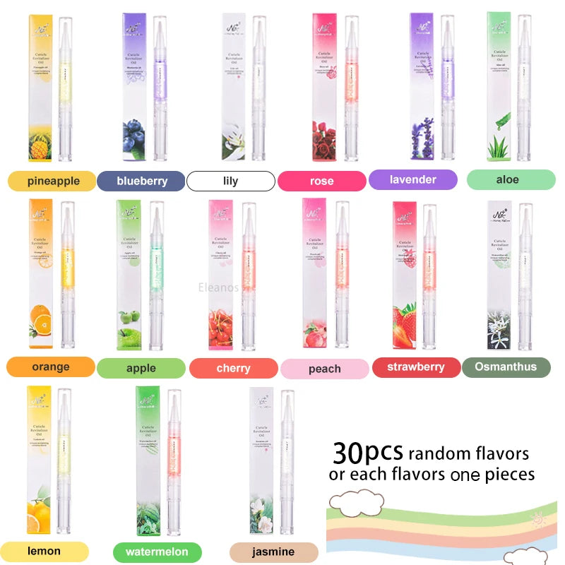 30/15PCS Cuticle Oil Pen Nail Revitalizer Nutrition Oil 15 Smells Nail Treatment Soften Nourish Manicure Nail Care Product Set