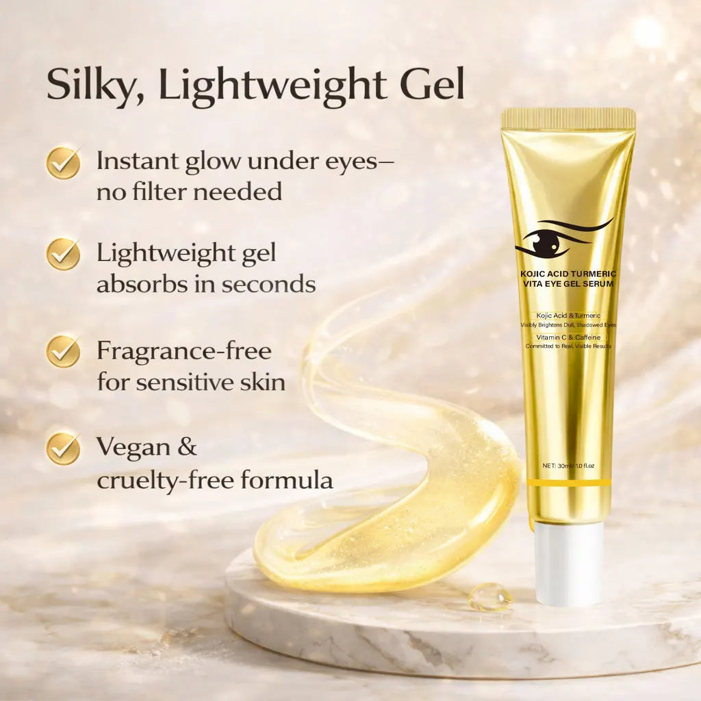 Kojic Acid Turmeric Eye Serum Vitamin C & Caffeine Eye Gel Cream Visibly Brightens Dull Eyes, Fades Dark Circles  Eye Care ,30ml