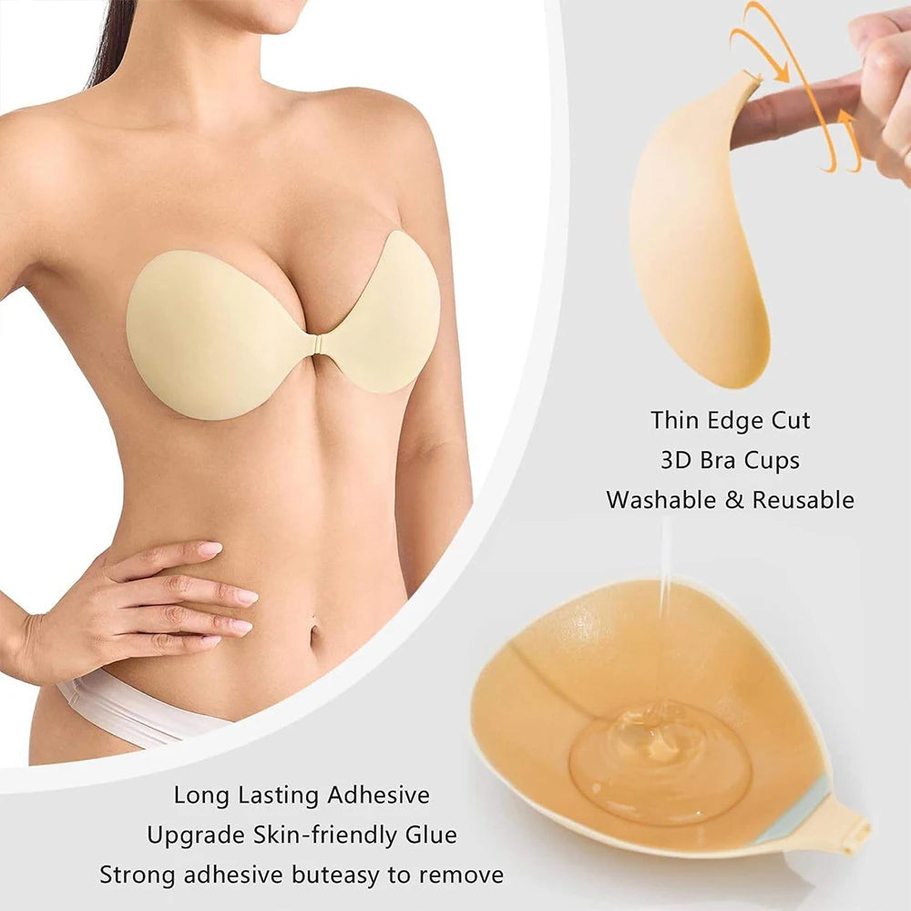 Silicone Sticky Bra Strapless Invisible Push Up Breast Pasties For Backless Dress Reusable Nipple Covers Adhesive Stick On Bras