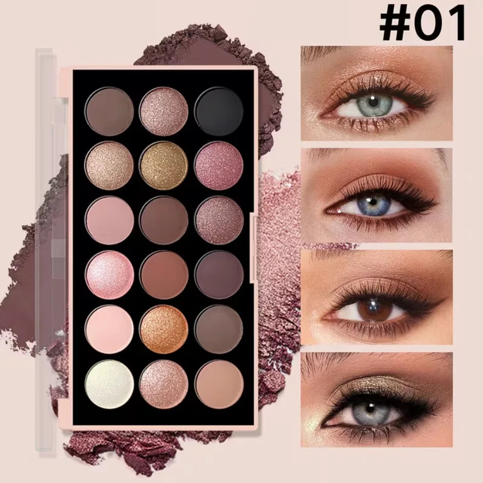 18-Color Eyeshadow Palette – Pearlescent, Matte, Fine Shimmer, Glitter, Earth Tones, Long-Lasting, High-Performance