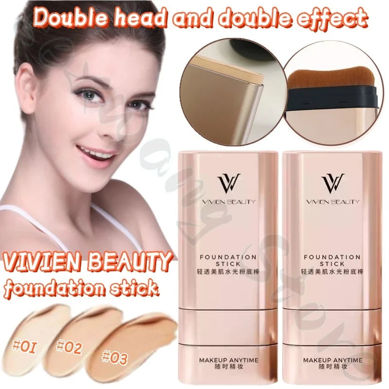 VIVIEN BEAUTY Double-head Foundation Stick Concealer Light Transparent Eraser Covers Spots and Acne Pores Brightens Skin Tone
