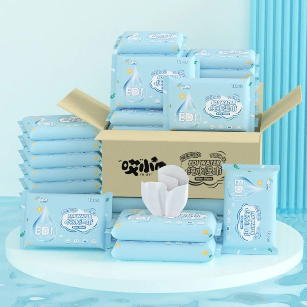 10Pcs/Pack New Spunlace Nonwoven Fabric Baby Wipes EDI Pure Water Portable Baby Care Tools Disposable Extractable Water Tissue