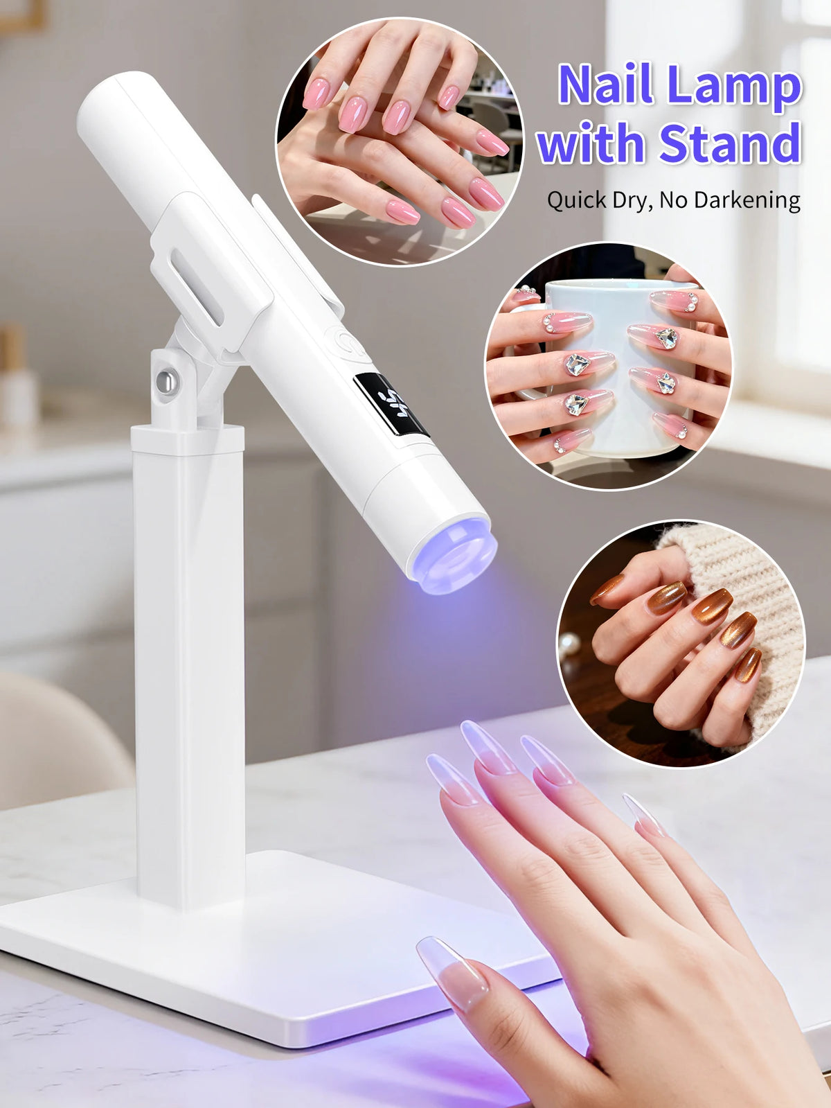 1pc White Mini Rechargeable UV LED Nail Art Lamp with Stand for Gel Nail Quick Drying Manicure Machine UV LED Gel Nail Polish