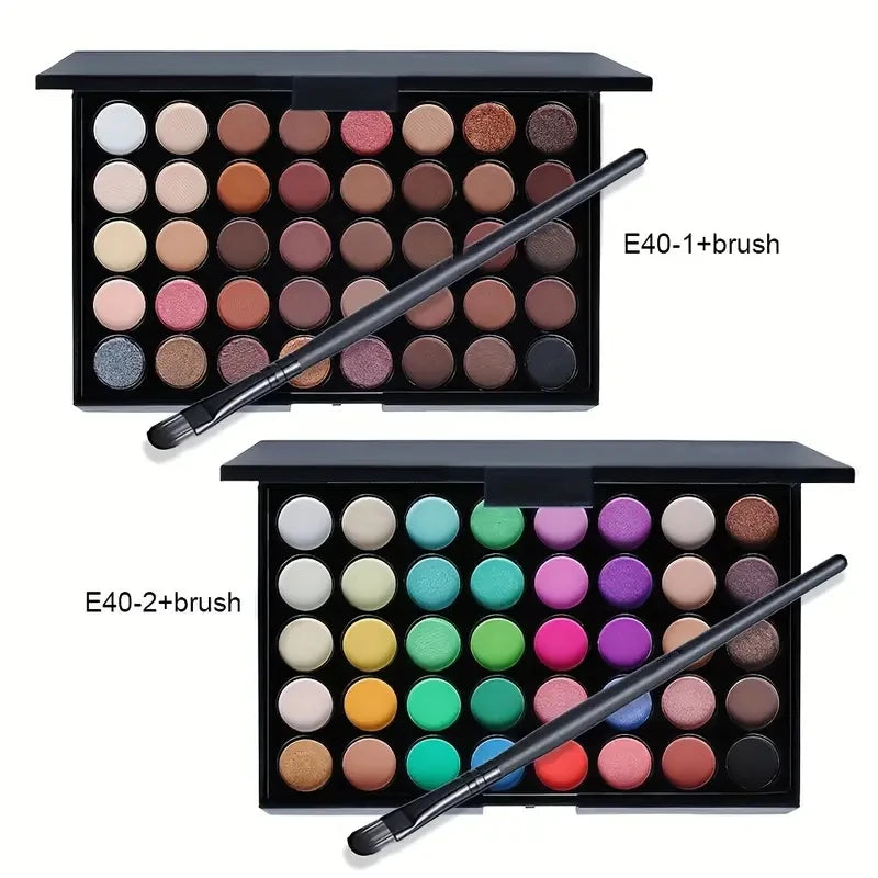 40-Color Eyeshadow Palette with Brush, Long-Lasting and Versatile Shades, Portable Color Mixing Palette, Cosmetics, Perfect Gift