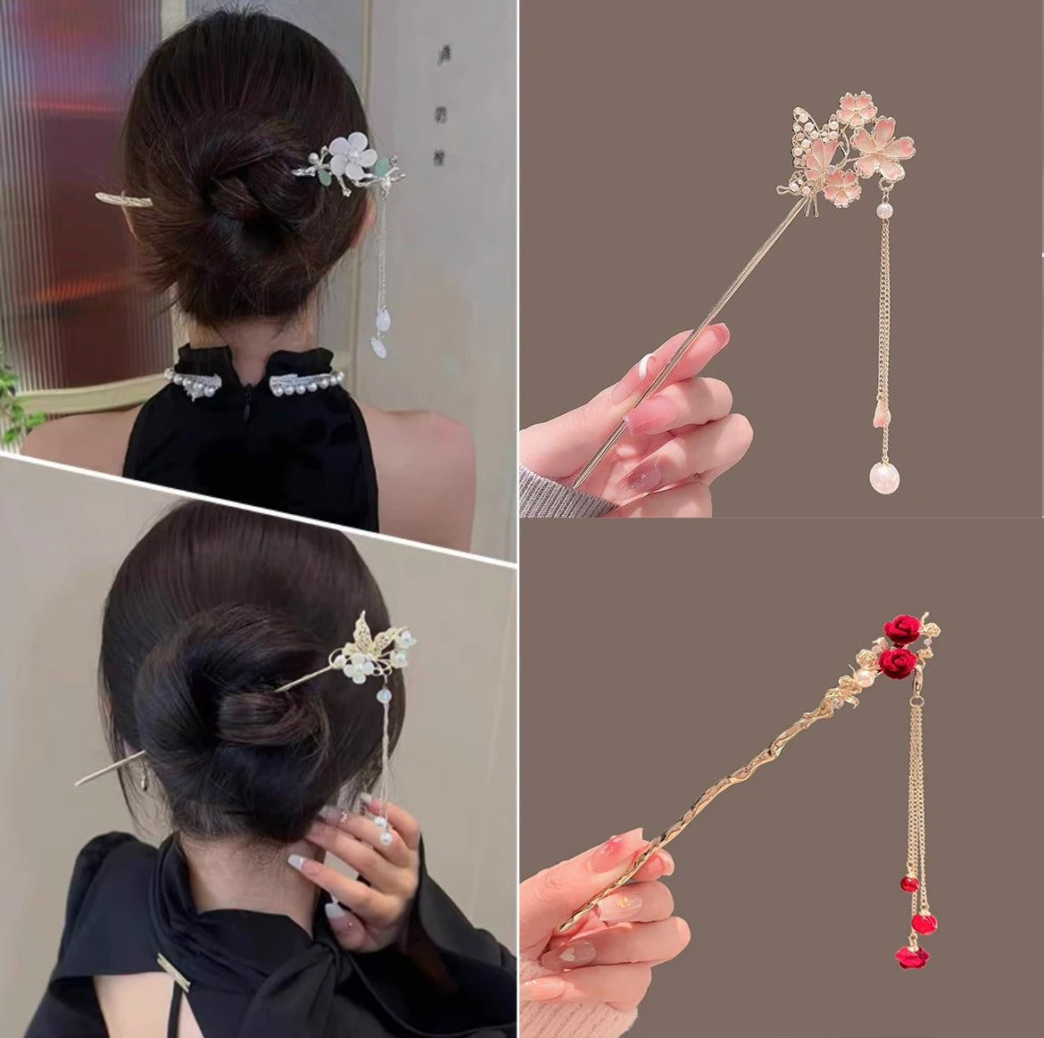 Vintage Bell Orchid Flower Fringe Hair Sticks Fashionable Female Metal Hairpin Hair Stick Female Hair Ornament Styling Tools