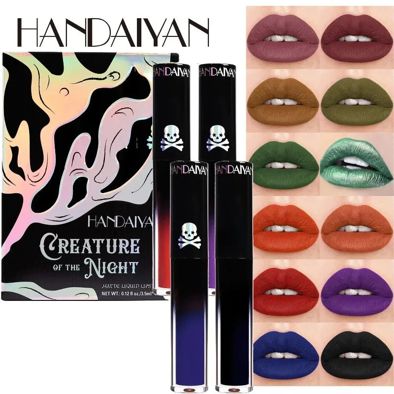 Matte Black Liquid Lipstick Waterproof Long Lasting Lip Gloss Tint Sexy Red Brown Metallic Lipstick Halloween Makeup Cosmetics