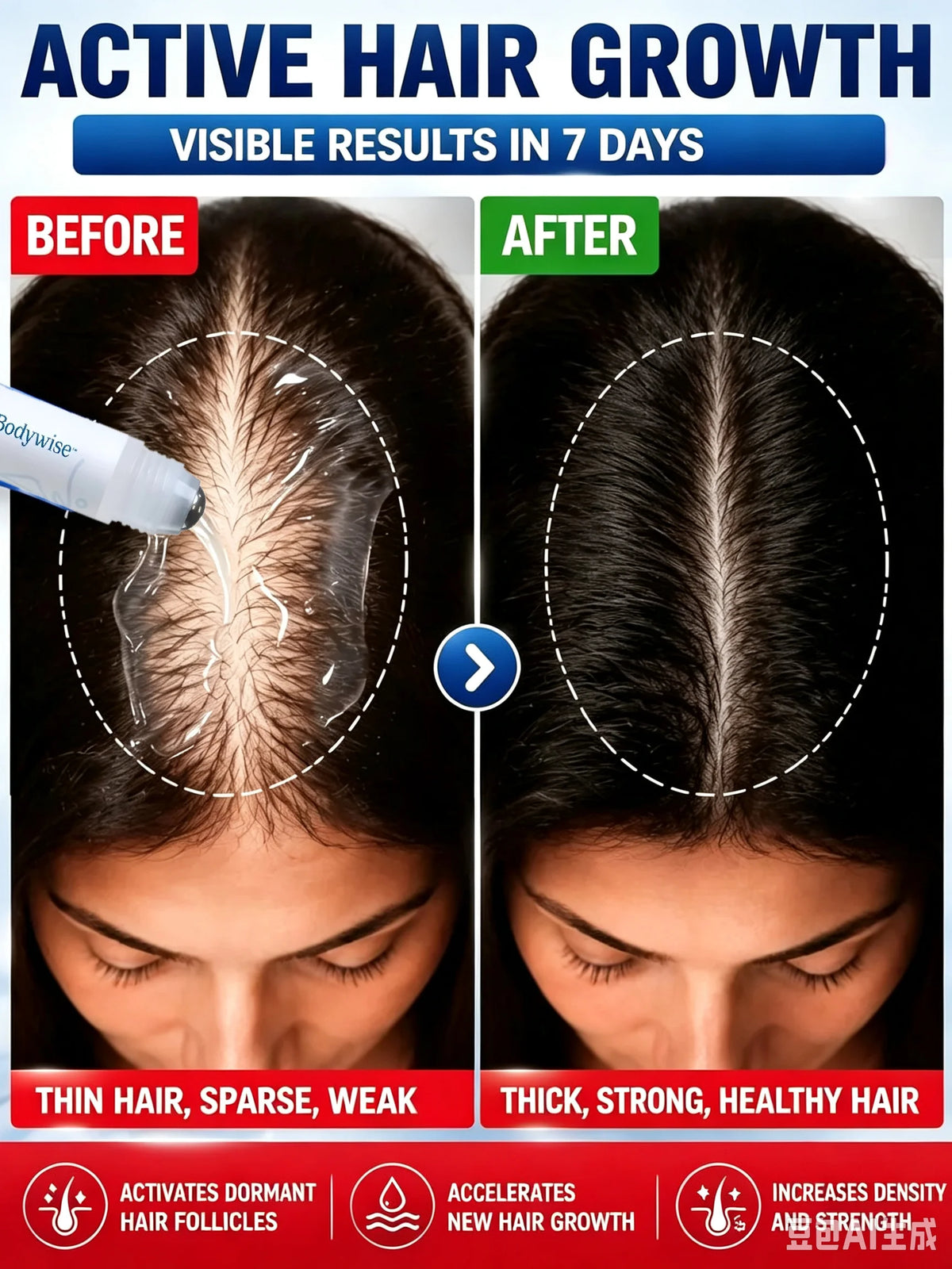 Anti-Hair Fall Growth Serum Roll-On 25ml Be Bodywise Rosemary Advanced Hair Growth Increases Density Hair Roller Essence Massage