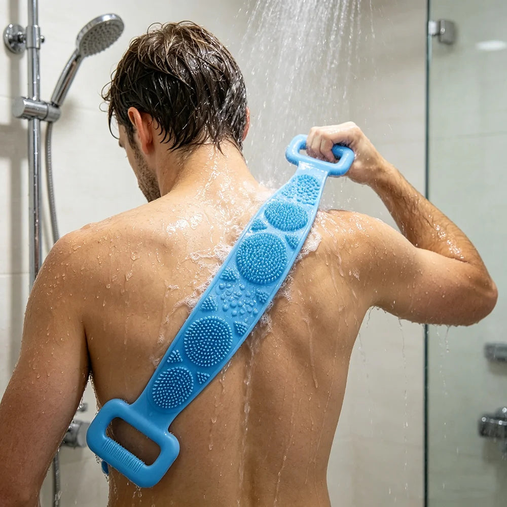 Silicone Bath Brush Sponge Back Scrubber Extended Shower Belt Body Peeling Massage Exfoliating Skin Cleaning Tool