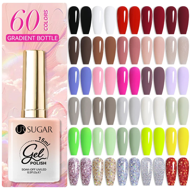 UR SUGAR 15ml 60 Colors Nail Gel Polish Solid Color Gel Semi Permanent UV Gel Soak Off UV LED Gel Nail Varnish For Nail Manicure