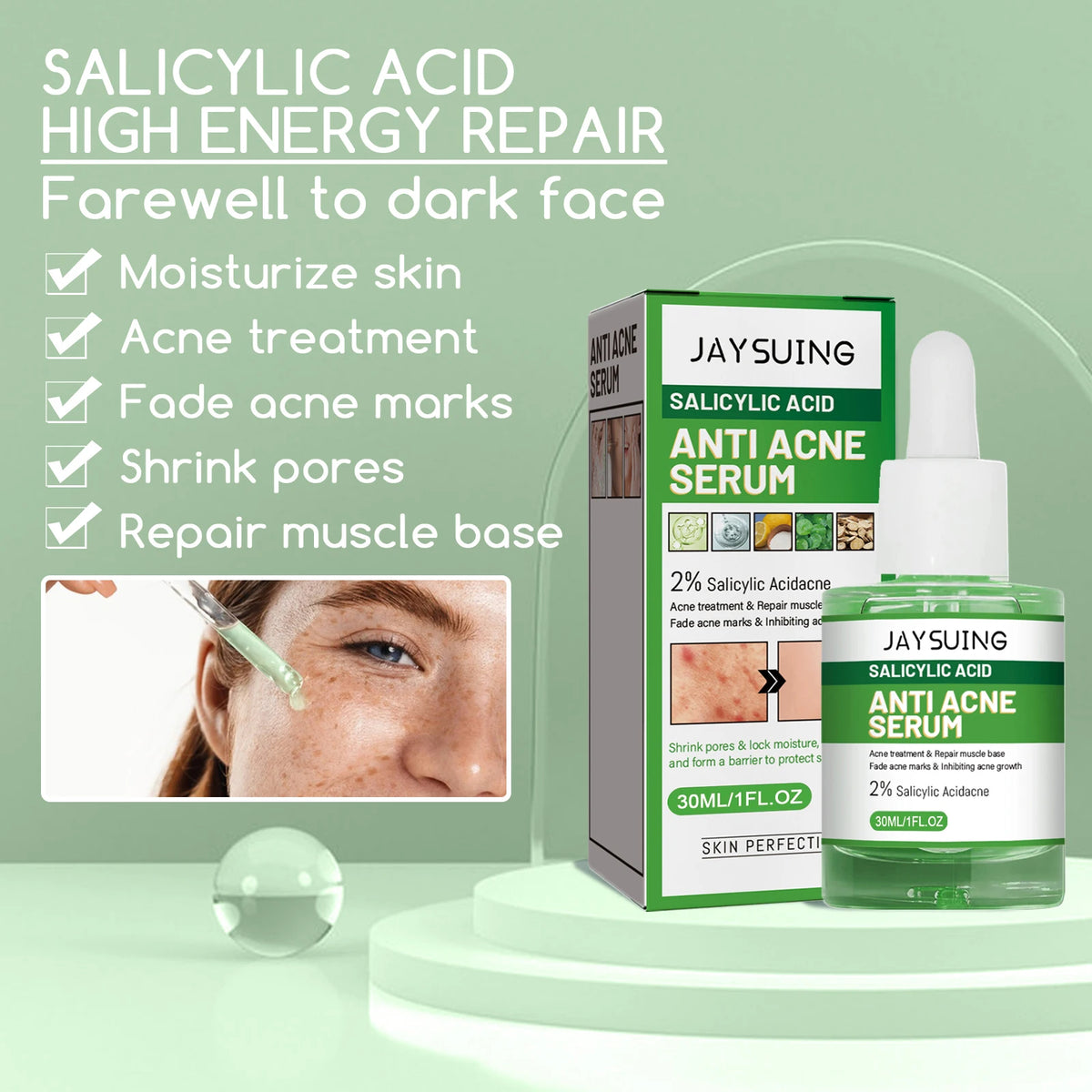 Salicylic Acid Anti Acn-e Face Serum Hydrating Fader Acne Mark Pimple Blackhead Removal Shrink Pores Oil Control Facial Essence