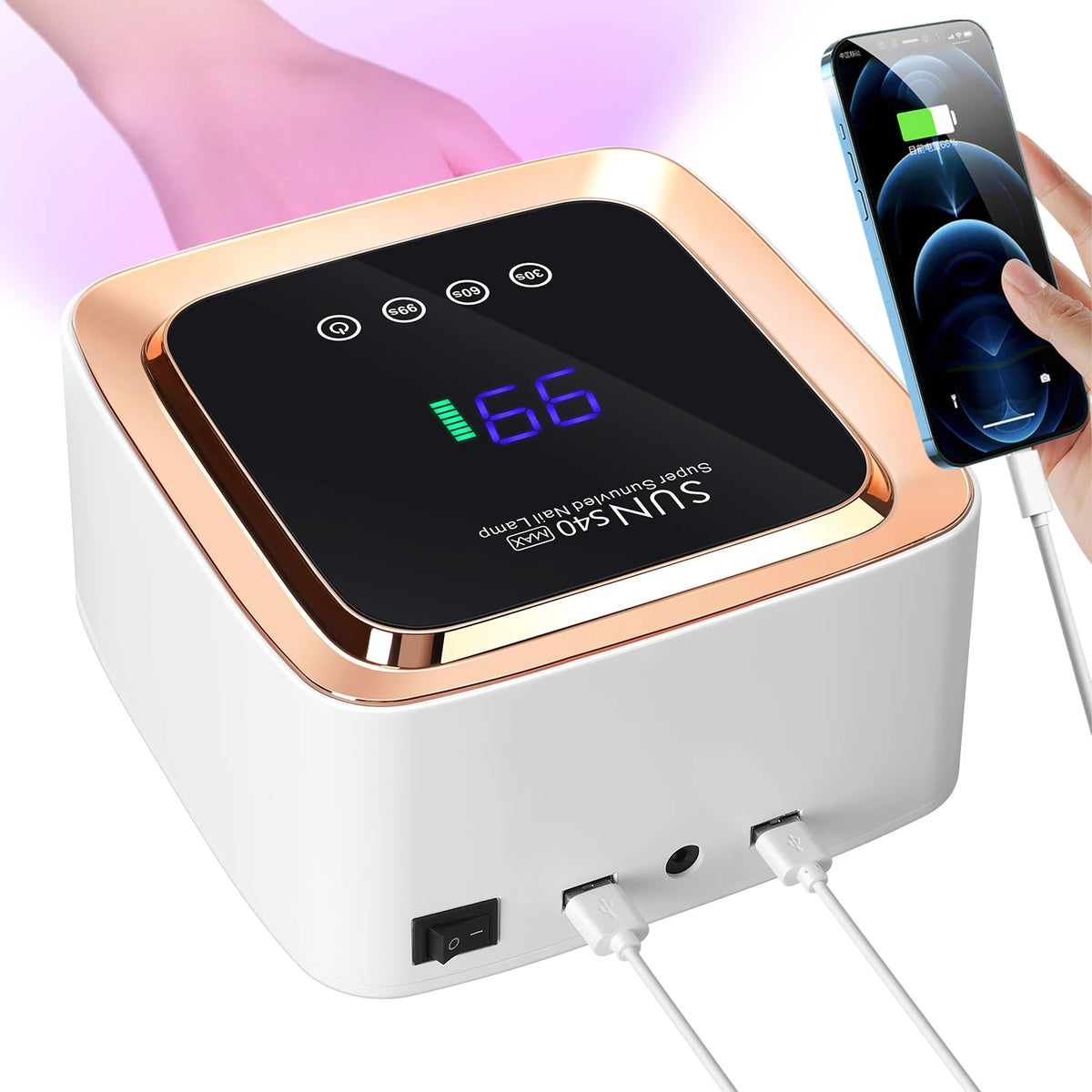 Cordless UV/LED Nail Lamp (57 Beads) – 3-Timer Settings, Detachable Base & 2000mAh Rechargeable Battery