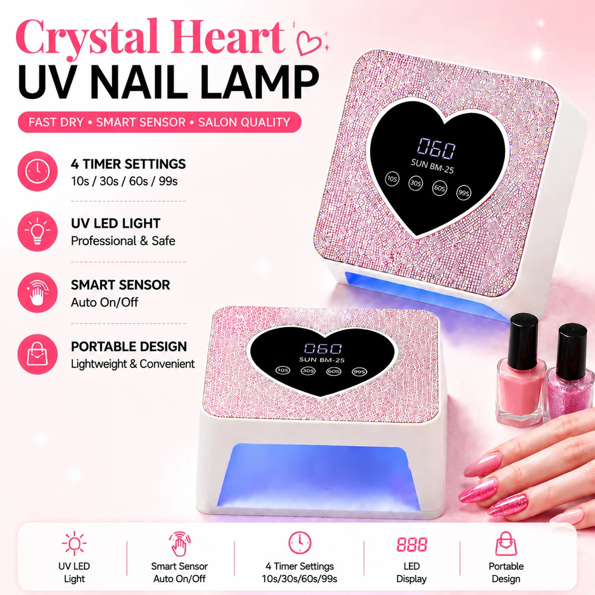 Professional 21LED Nail Lamp UV Gel Nail Polish Dryer with 4 Timers and Automatic Sensor Curing Light for Manicure Salon Tools